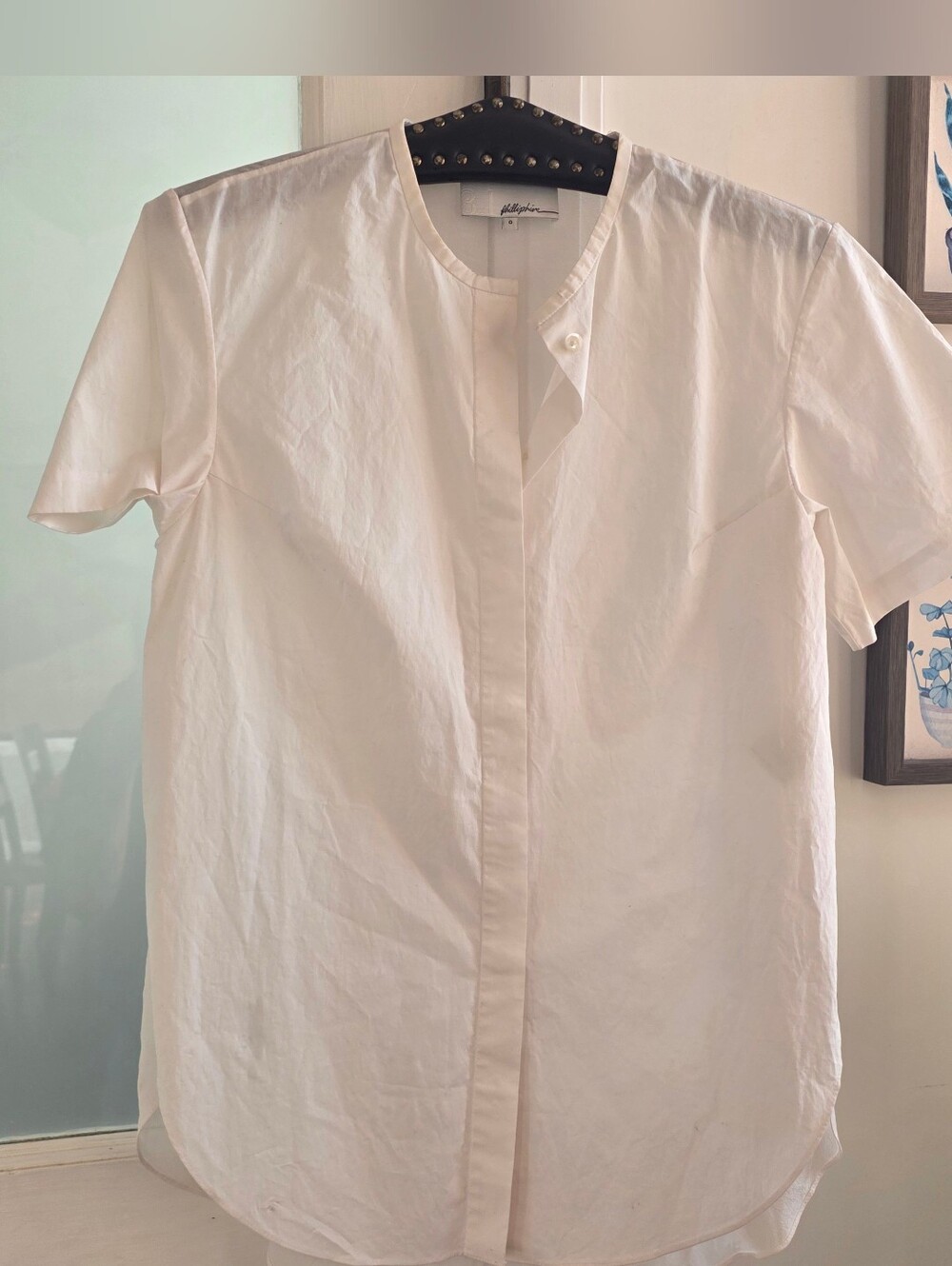 3.1 Phillip Lim Short-Sleeve Band Collar Button-Down Shirt White Sz 0